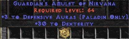 Paladin Amulet - 3 Defensive Auras & 30 Dex - West Ladder