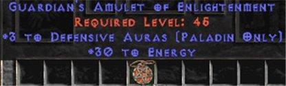 Paladin Amulet - 3 Defensive Auras & 30 Energy - Europe HC Ladder
