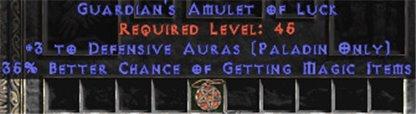 Paladin Amulet - 3 Defensive Auras & 35% MF - East Ladder