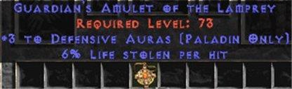 Paladin Amulet - 3 Defensive Auras & 6% LL - West Ladder
