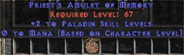 Paladin Amulet - 2 All Pal Skills & 0.75 MPL - West Non-Ladder
