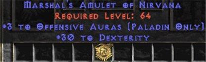 Paladin Amulet - 3 Offensive Auras & 30 Dex - West Ladder