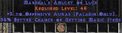 Paladin Amulet - 3 Offensive Auras & 35% MF - East HC Ladder