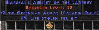 Paladin Amulet - 3 Offensive Auras & 6% LL - East Ladder