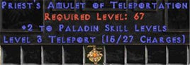 Paladin Amulet - 2 All Pal Skills & Teleport - Europe Non-Ladder