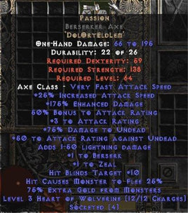 Passion Berserker Axe - 160-224% ED & 50-79% AR - West Non-Ladder