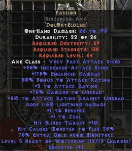 Passion Berserker Axe - 160-224% ED & 80% AR - West Non-Ladder