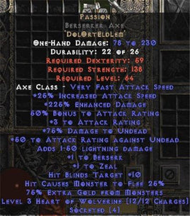 Passion Berserker Axe - 225% ED & 50-79% AR - West Non-Ladder