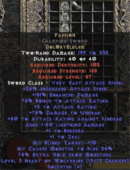 Passion Champion Sword - 160-224% ED & 50-79% AR - West Non-Ladder