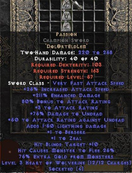Passion Champion Sword - 160-224% ED & 80% AR - West Non-Ladder