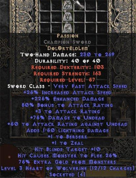 Passion Champion Sword - 225% ED & 80% AR - Perfect - Europe Non-Ladder