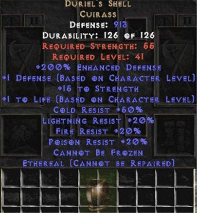 Duriel's Shell - Ethereal - 200% ED - Perfect - East Non-Ladder