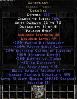 Sanctuary Sacred Targe - 45 Res - 105-114 Res - West Non-Ladder