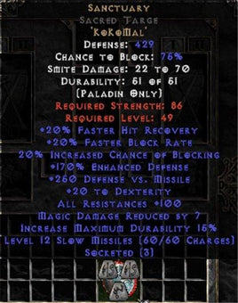Sanctuary Sacred Targe - 45 Res - 95-104 Res - West Non-Ladder