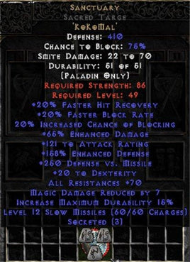 Sanctuary Sacred Targe - 65% ED/121 AR - 70 Res & 145-174% ED - West Non-Ladder