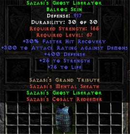Sazabi's Ghost Liberator - 917 Def, 75 Life - Perfect - West Non-Ladder