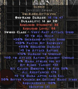 Silence Crystal Sword - West Non-Ladder
