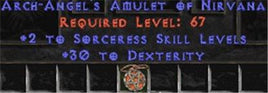 Sorceress Amulet - 2 All Sorc Skills & 30 Dex - West Non-Ladder