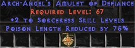 Sorceress Amulet - 2 All Sorc Skills & 75% PLR - West Non-Ladder