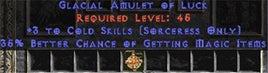Sorceress Amulet - 3 Cold Spells & 35% MF - West Non-Ladder