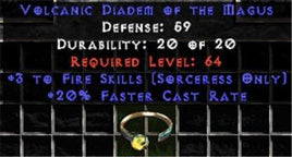 +3 Sorceress Fire Skills/20% FCR Diadem/Tiara/Circlet - West Non-Ladder