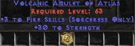 Sorceress Amulet - 3 Fire Spells & 30 Str - West Non-Ladder