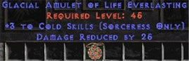 Sorceress Amulet - 3 Cold Spells & 25 PDR - West Non-Ladder