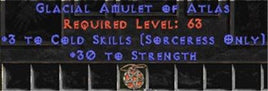 Sorceress Amulet - 3 Cold Spells & 30 Str - West Non-Ladder