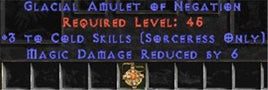 Sorceress Amulet - 3 Cold Spells & 6 MDR - West Non-Ladder