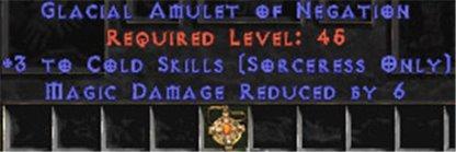 Sorceress Amulet - 3 Cold Spells & 6 MDR - West Non-Ladder