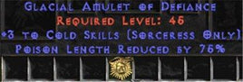 Sorceress Amulet - 3 Cold Spells & 75% PLR - West Non-Ladder