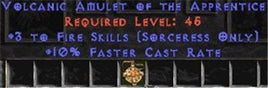 Sorceress Amulet - 3 Fire Spells & 10% FCR - West Non-Ladder