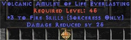 Sorceress Amulet - 3 Fire Spells & 25 PDR - West Non-Ladder