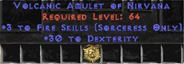 Sorceress Amulet - 3 Fire Spells & 30 Dex - West Non-Ladder
