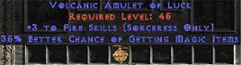 Sorceress Amulet - 3 Fire Spells & 35% MF - West Non-Ladder