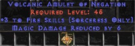 Sorceress Amulet - 3 Fire Spells & 6 MDR - West Non-Ladder