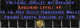 Sorceress Amulet - 3 Fire Spells & 75% PLR - West Non-Ladder
