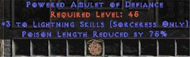 Sorceress Amulet - 3 Lightning Spells & 75% PLR - West Non-Ladder