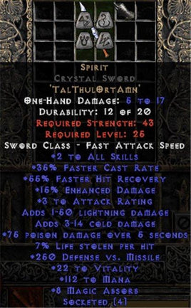 Spirit Crystal Sword - 35% FCR/112 Mana/8 MA - Perfect - West Non-Ladder