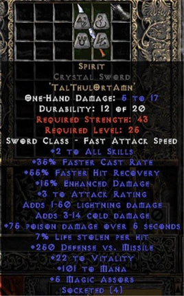 Spirit Crystal Sword - 35% FCR/89-111 Mana/3-8 MA - West Non-Ladder