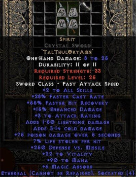 Spirit Crystal Sword - Ethereal - 25-29% FCR - West Non-Ladder