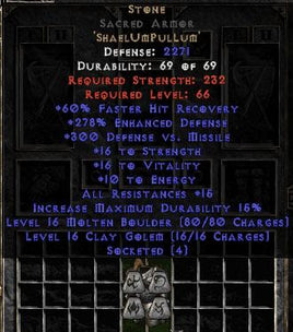 Stone Sacred Armor - 265-289% ED - West Non-Ladder