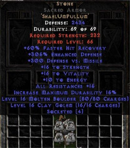 Stone Sacred Armor - 305% ED - Perfect - West Non-Ladder