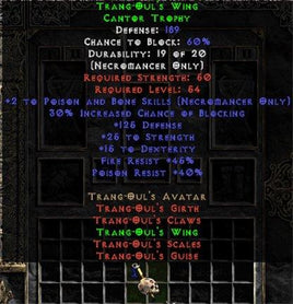 Trang-Oul's Wing - 189 Def, +45% Fire Resist - Perfect - West Non-Ladder