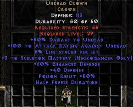 Undead Crown - 113 Def, +60% ED, +100 ARU - Perfect - West Non-Ladder