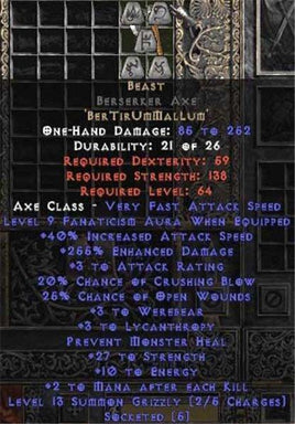 Beast Berserker Axe - 240-269% ED - Europe Non-Ladder