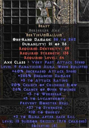 Beast Berserker Axe - 240-269% ED - Europe Non-Ladder