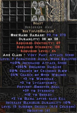 Beast Berserker Axe - 285% ED & 25-39 Str - Europe Non-Ladder