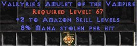 Amazon Amulet - 2 All Zon Skills & 8% ML - West Non-Ladder