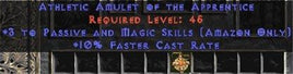 Amazon Amulet - 3 Passive/Magic Skills & 10% FCR - West Non-Ladder